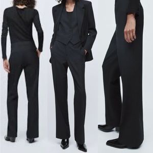 ZARA WOOL BLEND STRIPED PANTS - Navy blue-Straight Leg Sz L